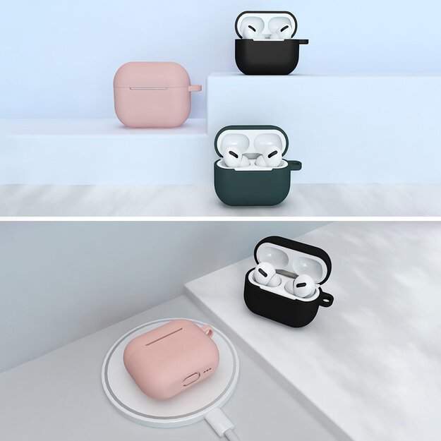 Case for AirPods 3 Silicone Soft Earphone Cover + Keychain Lobster Clasp Pendant Dark Blue (Case D) 9