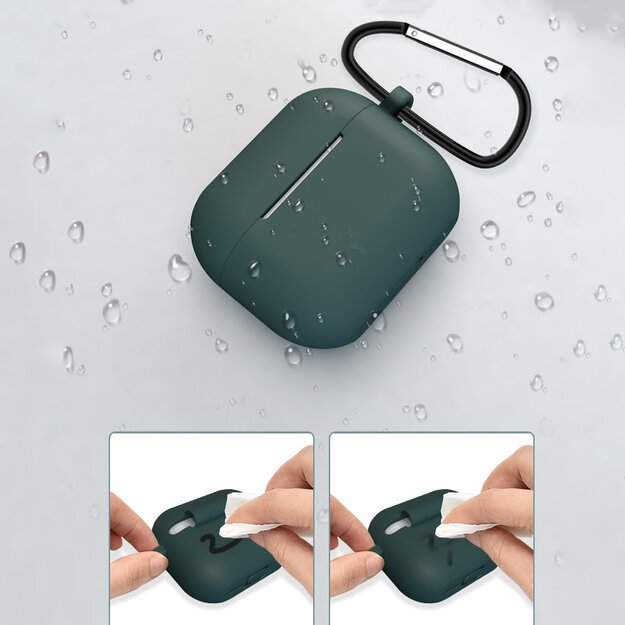 Case for AirPods 3 Silicone Soft Earphone Cover + Keychain Lobster Clasp Pendant Dark Blue (Case D) 4