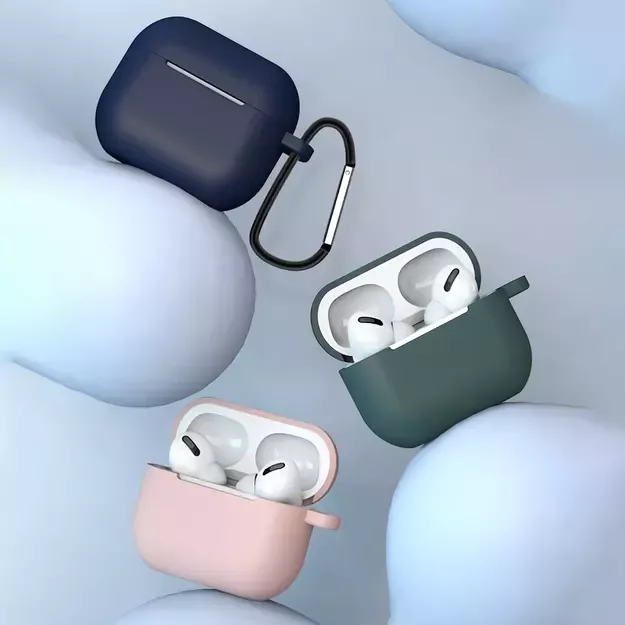 Case for AirPods 3 Silicone Soft Earphone Cover + Keychain Lobster Clasp Pendant Dark Blue (Case D) 13