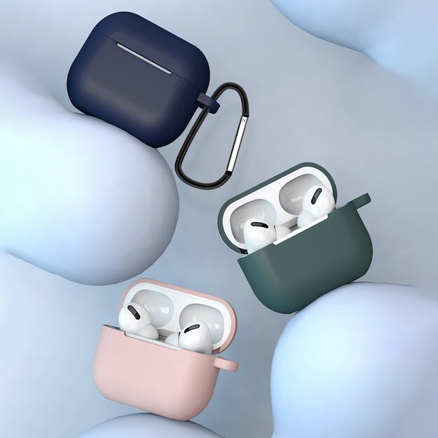 Case for AirPods 3 Silicone Soft Earphone Cover + Keychain Lobster Clasp Pendant Dark Blue (Case D) 2