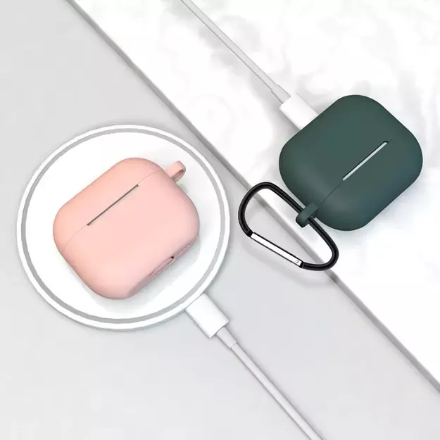 Case for AirPods 3 Silicone Soft Earphone Cover + Keychain Lobster Clasp Pendant Dark Blue (Case D) 19
