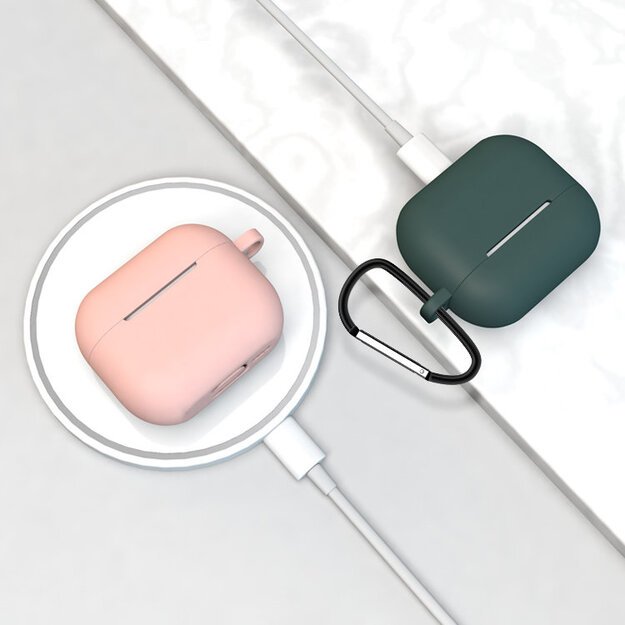 Case for AirPods 3 Silicone Soft Earphone Cover + Keychain Lobster Clasp Pendant Dark Blue (Case D) 8