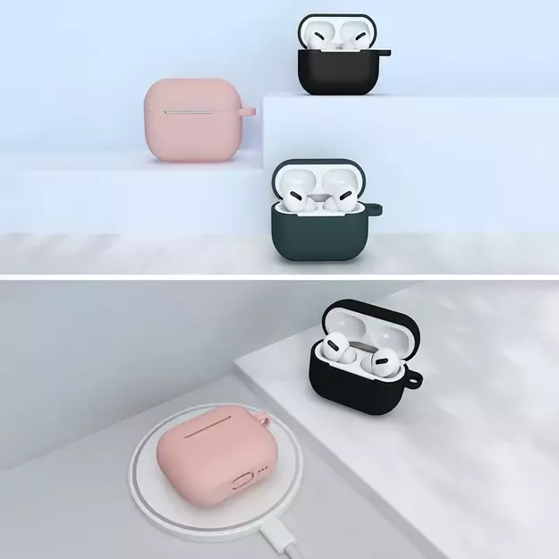Case for AirPods 3 Silicone Soft Earphone Cover + Keychain Lobster Clasp Pendant Dark Blue (Case D) 20