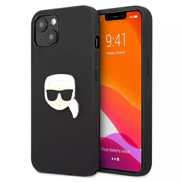 Karl Lagerfeld KLHCP13SPKMK iPhone 13 mini 5,4  czarny/black hardcase Leather Ikonik Karl`s Head Metal