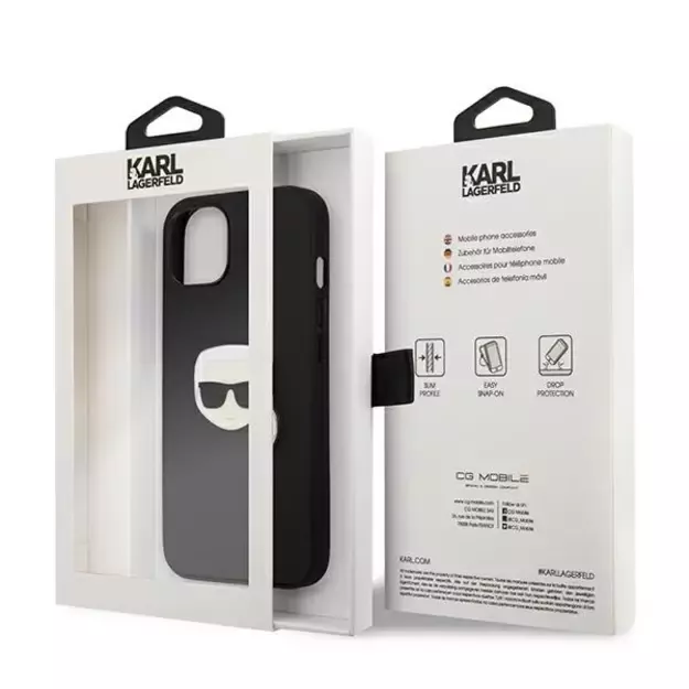 Karl Lagerfeld KLHCP13SPKMK iPhone 13 mini 5,4  czarny/black hardcase Leather Ikonik Karl`s Head Metal 14