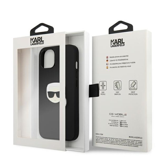 Karl Lagerfeld KLHCP13SPKMK iPhone 13 mini 5,4  czarny/black hardcase Leather Ikonik Karl`s Head Metal 7