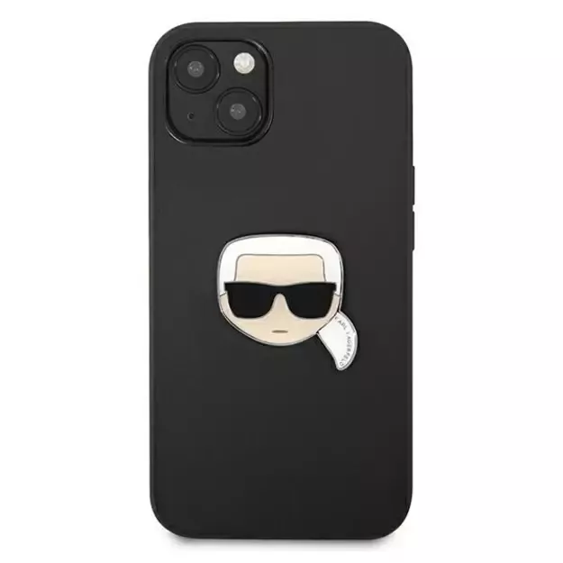 Karl Lagerfeld KLHCP13SPKMK iPhone 13 mini 5,4  czarny/black hardcase Leather Ikonik Karl`s Head Metal 9