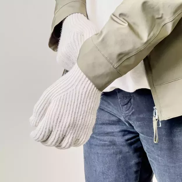 Braided telephone gloves with cutouts for fingers - beige 6
