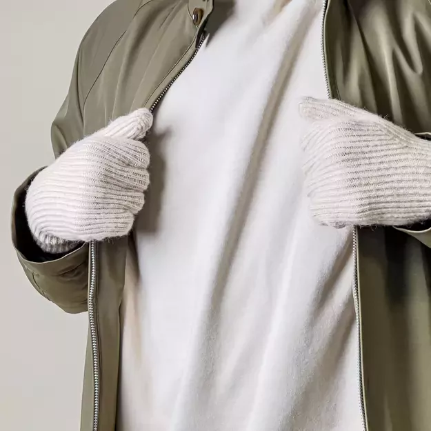 Braided telephone gloves with cutouts for fingers - beige 8