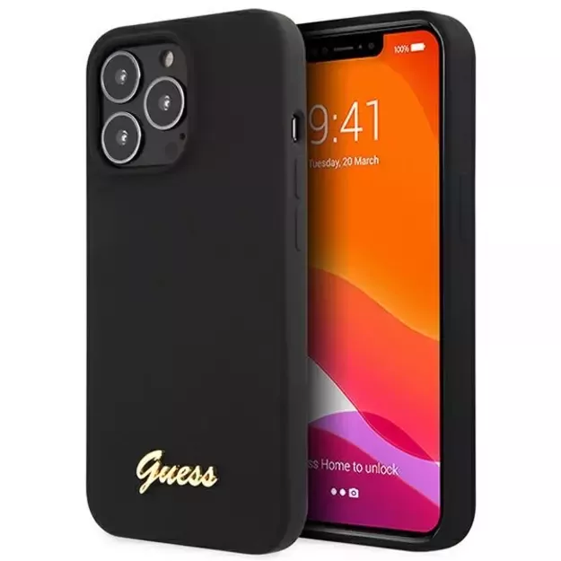 Guess GUHCP13XLSLMGBK iPhone 13 Pro Max 6.7  black/black hardcase Silicone Script Gold Logo
