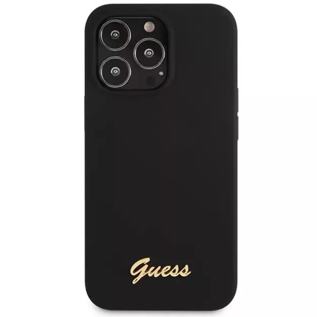 Guess GUHCP13XLSLMGBK iPhone 13 Pro Max 6.7  black/black hardcase Silicone Script Gold Logo 2