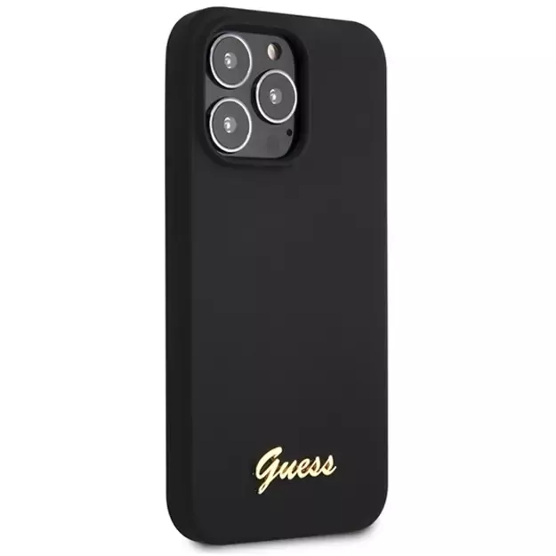 Guess GUHCP13XLSLMGBK iPhone 13 Pro Max 6.7  black/black hardcase Silicone Script Gold Logo 3