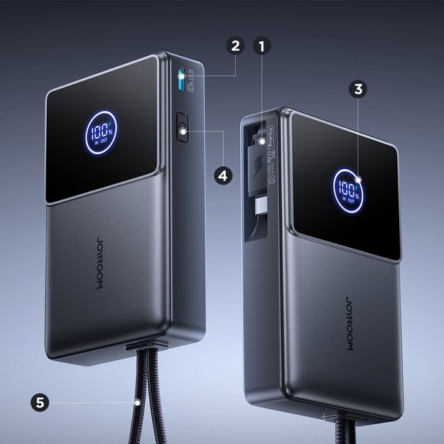 Joyroom JR-PR1 10000mAh 22.5W Powerbank with Built-in Retractable USB-C Cable - Black 7
