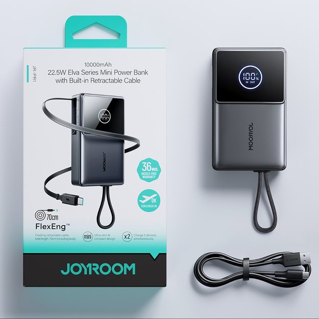Joyroom JR-PR1 10000mAh 22.5W Powerbank with Built-in Retractable USB-C Cable - Black 14
