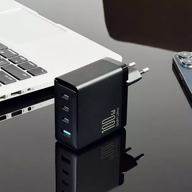 Joyroom JR-TCG04EU 100W GaN charger 3x USB-C USB-A + USB-C / USB-C cable 100W - black 10