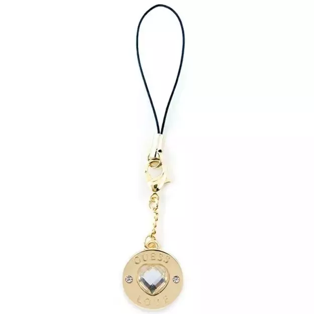 Guess case GUCPMHGLD Phone Strap Heart Diamond Charm with Rhinestones