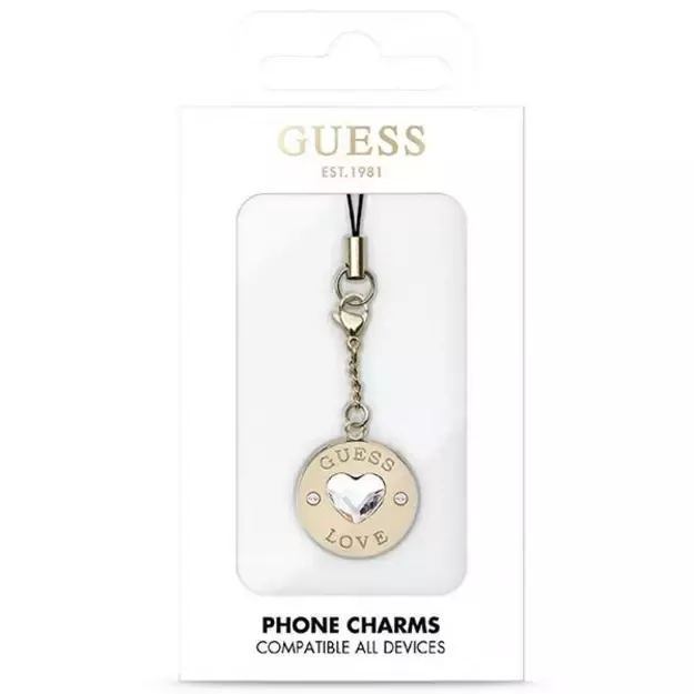 Guess case GUCPMHGLD Phone Strap Heart Diamond Charm with Rhinestones 1