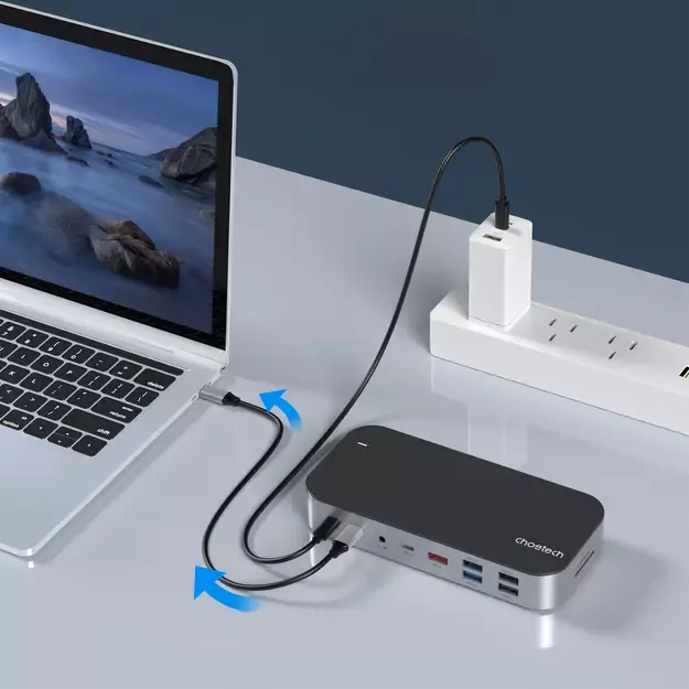 HUB Choetch M52 USB-C - USB-C PD/USB-C/USB-A/HDMI/VGA/DP/SD/TF/RJ45/AUX - gray 7