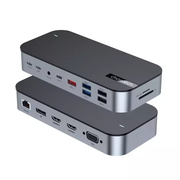 HUB Choetch M52 USB-C - USB-C PD/USB-C/USB-A/HDMI/VGA/DP/SD/TF/RJ45/AUX - gray 2