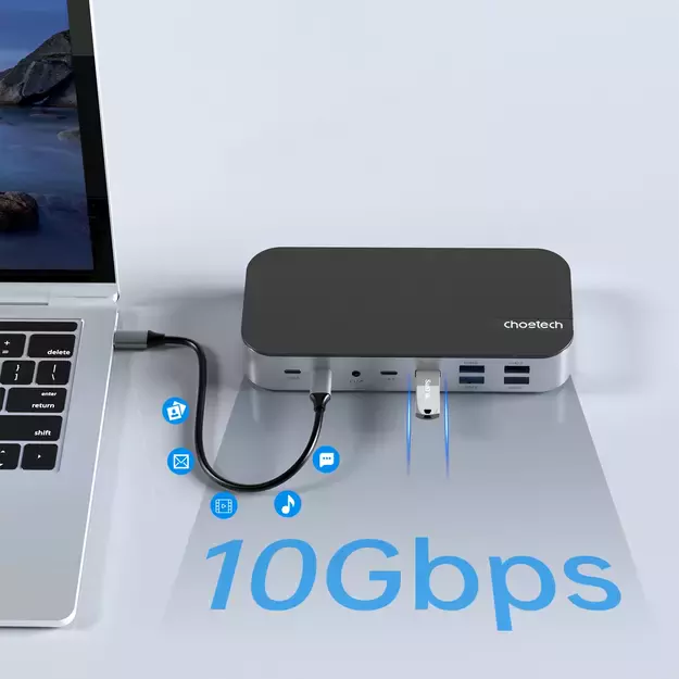 HUB Choetch M52 USB-C - USB-C PD/USB-C/USB-A/HDMI/VGA/DP/SD/TF/RJ45/AUX - gray 6