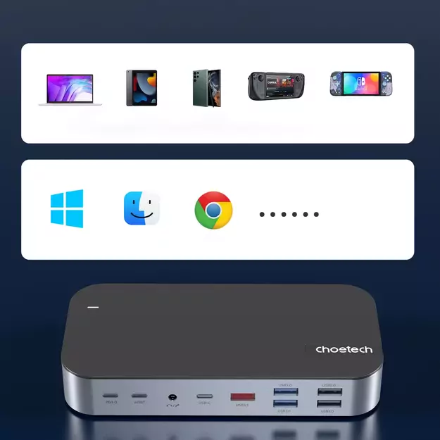 HUB Choetch M52 USB-C - USB-C PD/USB-C/USB-A/HDMI/VGA/DP/SD/TF/RJ45/AUX - gray 8