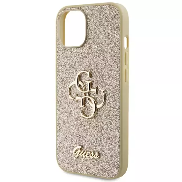 Guess Glitter Script Big 4G iPhone 15 Case - Gold 5