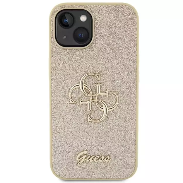 Guess Glitter Script Big 4G iPhone 15 Case - Gold 2