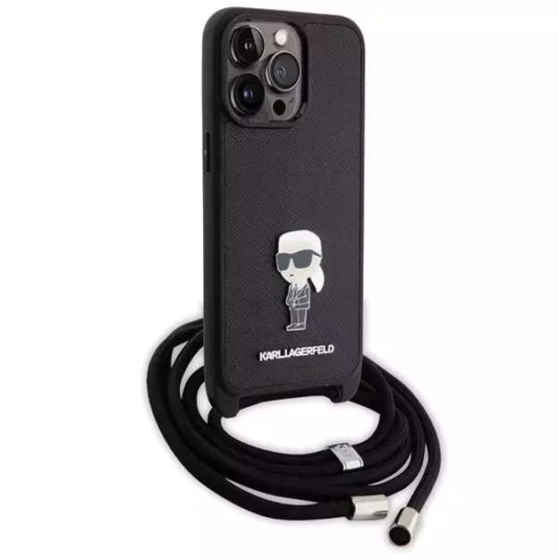 Karl Lagerfeld Crossbody Saffiano Monogram Metal Pin Karl &amp  Choupette Case for iPhone 15 Pro Max - Black 2