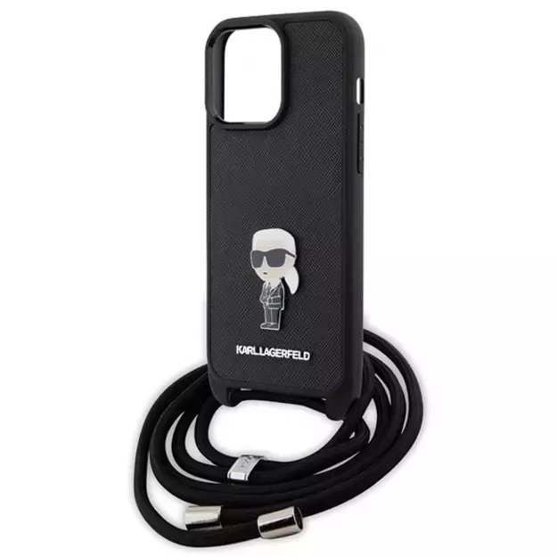 Karl Lagerfeld Crossbody Saffiano Monogram Metal Pin Karl &amp  Choupette Case for iPhone 15 Pro Max - Black 4