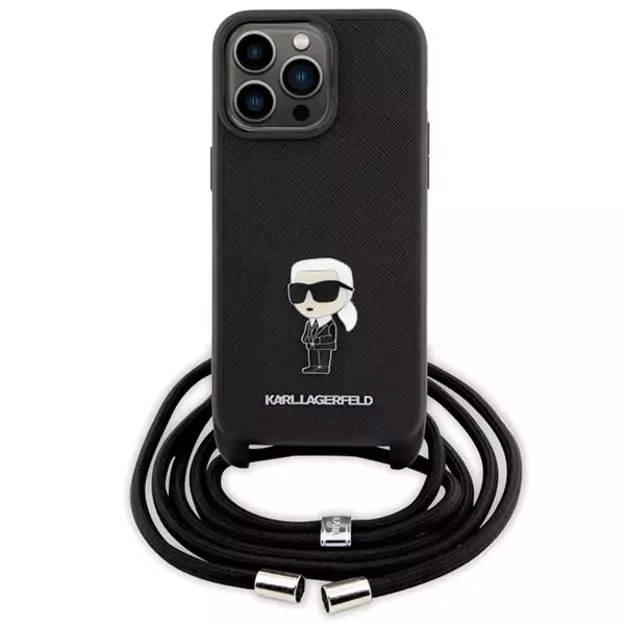 Karl Lagerfeld Crossbody Saffiano Monogram Metal Pin Karl &amp  Choupette Case for iPhone 15 Pro Max - Black 1