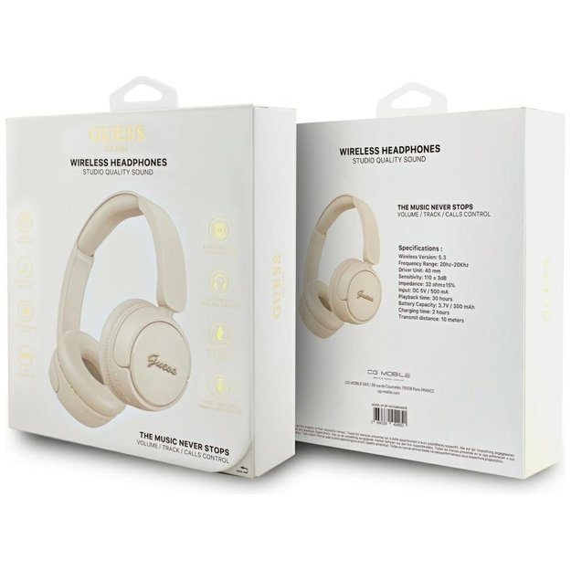 Guess Metal Logo Script Over-Ear Headphones - Beige 3