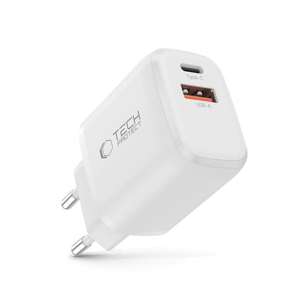 Tech-Protect NCA30 PD 30W QC3.0 USB-A / USB-C Wall Charger - White 1