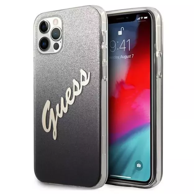 Guess GUHCP12MPCUGLSBK iPhone 12/12 Pro 6.1&quot  black/black hardcase Glitter Gradient Script