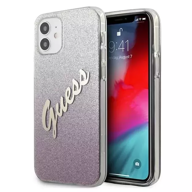 Guess GUHCP12SPCUGLSPI iPhone 12 mini 5.4&quot  pink/pink hardcase Glitter Gradient Script
