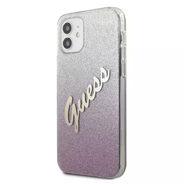 Guess GUHCP12SPCUGLSPI iPhone 12 mini 5.4&quot  pink/pink hardcase Glitter Gradient Script 1