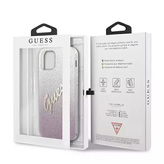 Guess GUHCP12SPCUGLSPI iPhone 12 mini 5.4&quot  pink/pink hardcase Glitter Gradient Script 7