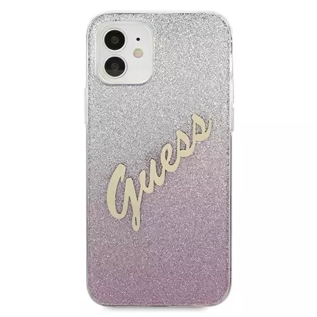 Guess GUHCP12SPCUGLSPI iPhone 12 mini 5.4&quot  pink/pink hardcase Glitter Gradient Script 2