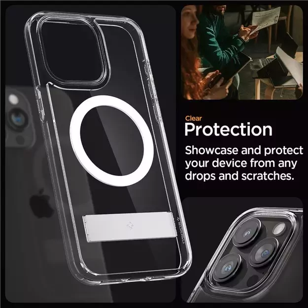 Spigen Ultra Hybrid S MagSafe Case with Stand for iPhone 15 Pro - Transparent 30