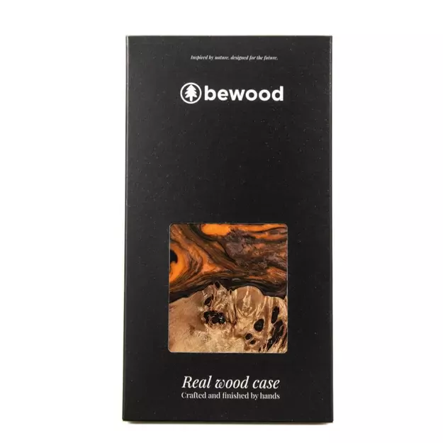 Wood and resin case for iPhone 15 Plus MagSafe Bewood Unique Orange - orange and black 10