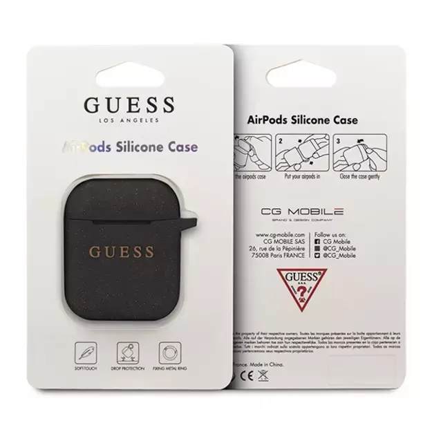 Guess GUACCSILGLBK AirPods cover black/black Silicone Glitter 1