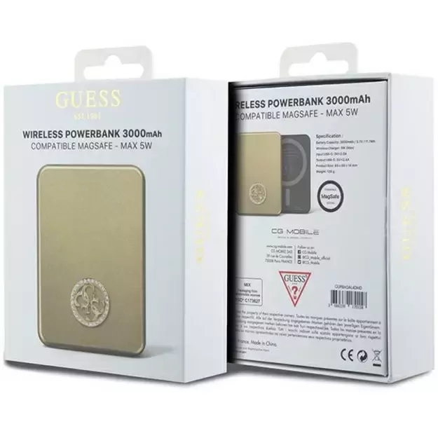 Guess MagSafe 4G Strassed Metal Logo induction power bank 5W 3000mAh - gold 4