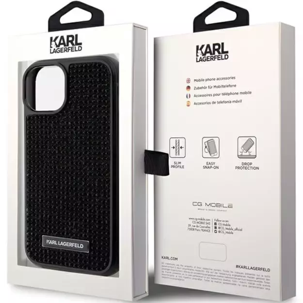 Karl Lagerfeld Rhinestone Logo Metal Plate case for iPhone 15 - black 7