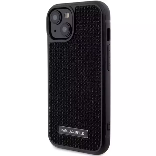Karl Lagerfeld Rhinestone Logo Metal Plate case for iPhone 15 - black 1