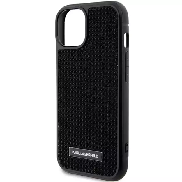 Karl Lagerfeld Rhinestone Logo Metal Plate case for iPhone 15 - black 5