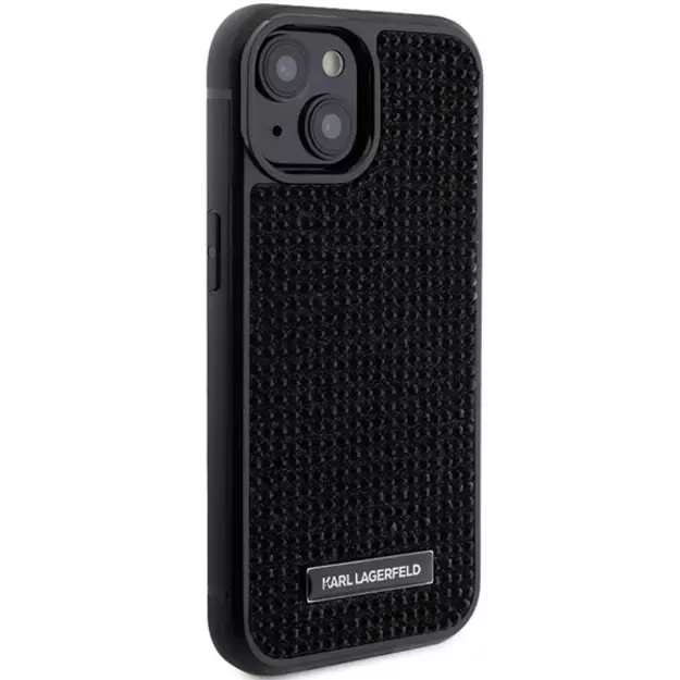Karl Lagerfeld Rhinestone Logo Metal Plate case for iPhone 15 - black 3