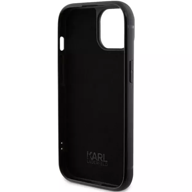 Karl Lagerfeld Rhinestone Logo Metal Plate case for iPhone 15 - black 6