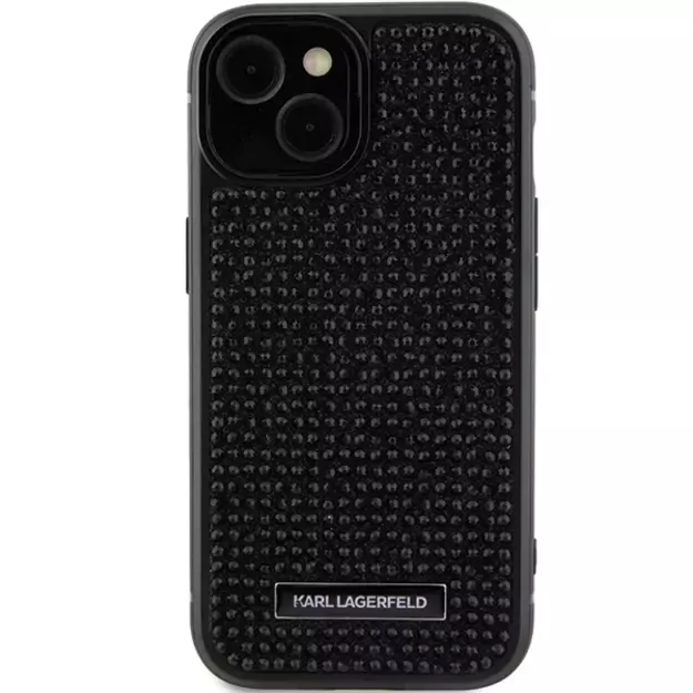 Karl Lagerfeld Rhinestone Logo Metal Plate case for iPhone 15 - black 2