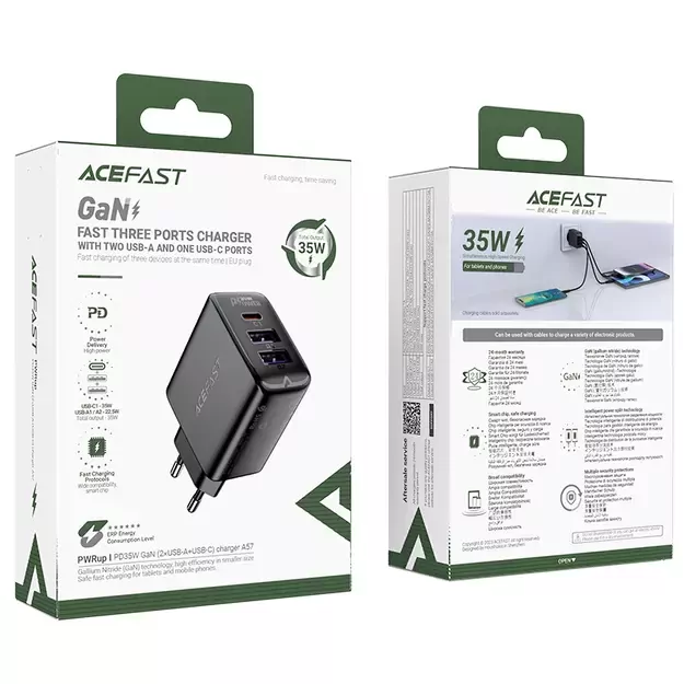 Acefast A57 PD 35W GaN charger 2 x USB-A + USB-C with 3 ports - black 6