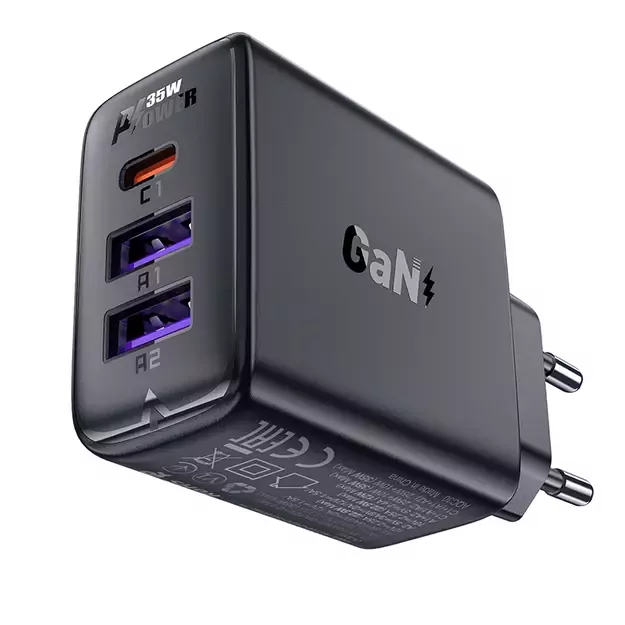 Acefast A57 PD 35W GaN charger 2 x USB-A + USB-C with 3 ports - black 1