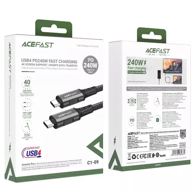 Acefast C1-09 USB-C / USB-C USB4 PD3.1 cable 5A 1m - gray-black 9